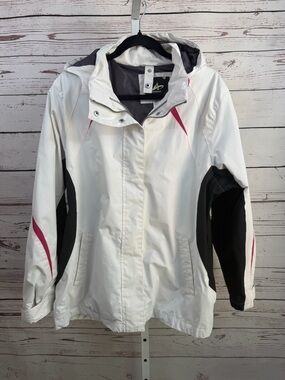 Athletech White with Black & Pink Accents Hooded Ski Snow Winter Jacket Size XL